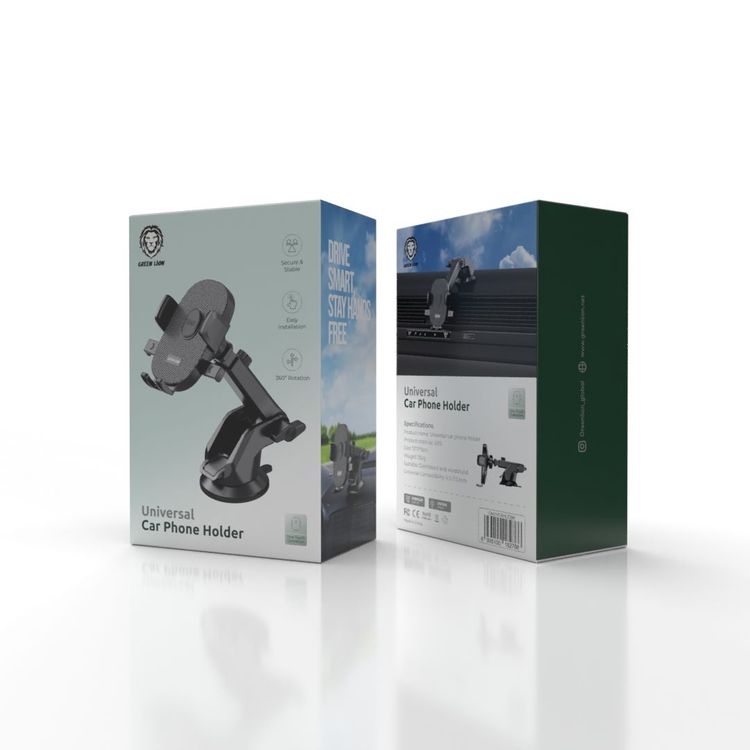 Green Lion Universal Car Phone Holder, Secure & Stable, Easy Installation, 360° Rotation  - Black
