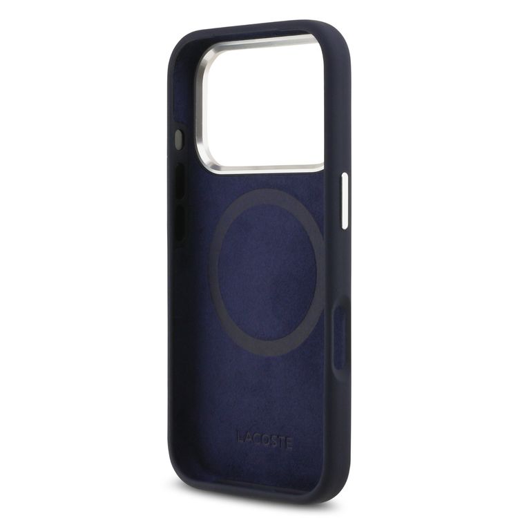 Lacoste MagSafe Silicone Case with Metal Logo for iPhone 17 Pro Max, Drop Protection, Sustainable Packaging, Slim Profile, Easy Snap-On Design - Navy