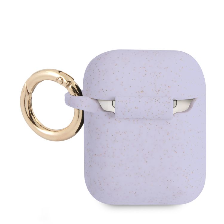 CG MOBILE Guess Silicone Glitter Case with Anti-Lost Ring Compatible for AirPods 1/2, Scratch Resistant, Shock Absorption & Drop Protection Cover Officially Licensed - Purple