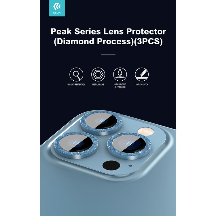 Devia Diamond Lens Protector(3PCS) Compatible with iPhone 12 Pro (6.1")", Seamless Absorption, 360 Protection Lens, 9H Hardness, Explosion-proof & Scratch-proof - Black