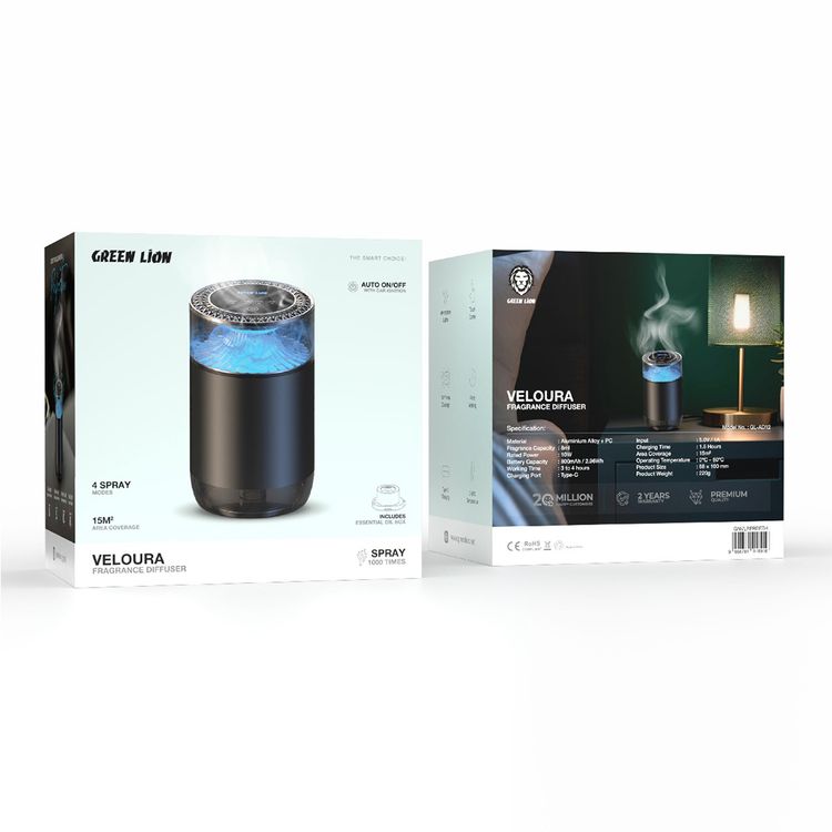 موزع العطر فيلورا من جرين ليون مع تحكم باللمس، أضواء أجواء، وقت تشغيل 4 ساعات، منفذ شحن Type-C، 4 أوضاع رش، رش 1000 مرة.