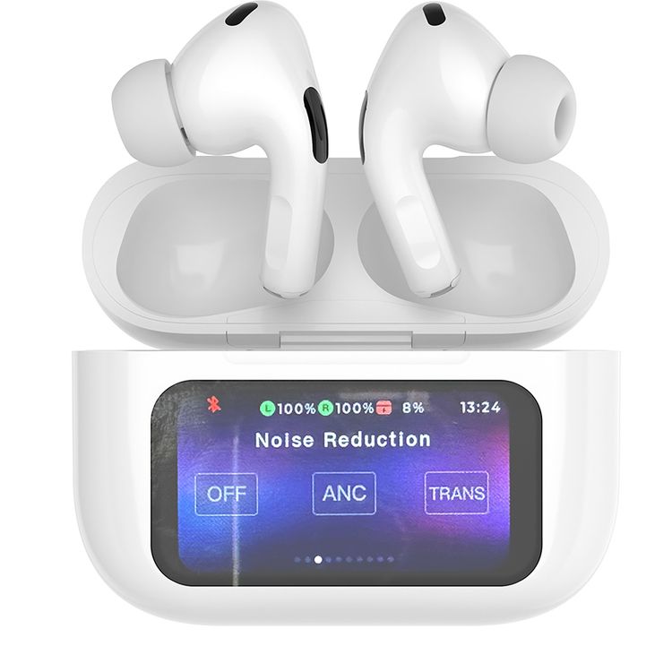 Porodo Blue AirPods Pro2 with Screen, Deep Bass, Touch Control, Camera Shutter, Music Playback, Call Management, 20 Hours Working Time, 1.47 inches Screen size - White