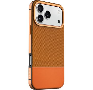 Levelo Cuir Leather Hybrid Case with Comfortable Grip for iPhone 17 Pro Max, Strong Magnets & MagSafe Compatible, Shock-Resistant Bumper, Aluminum Alloy Frame for Camera & Buttons, Drop-Tested - Sunrise Orange