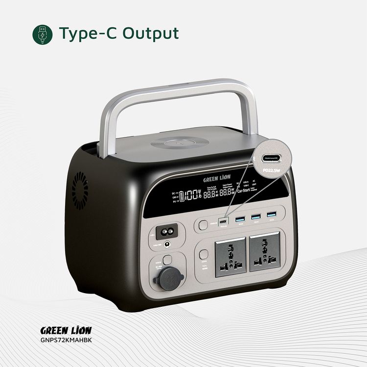 Green Lion Portable 72000mAh Power Station with Up to 600W of Power, PD 22.5W Output, Natural, Warm, SOS & Strobe Light Modes, Digital Display - Black