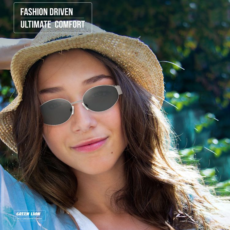 Green Lion Montara Sunglasses with Retro Oval Frame, UV400 Protection, 54mm Lens Width, Ergonomic Fit Frame, Optical Clarity, 20mm Bridge Width, 142mm Temple Width, Silicone Nose Pads - Silver