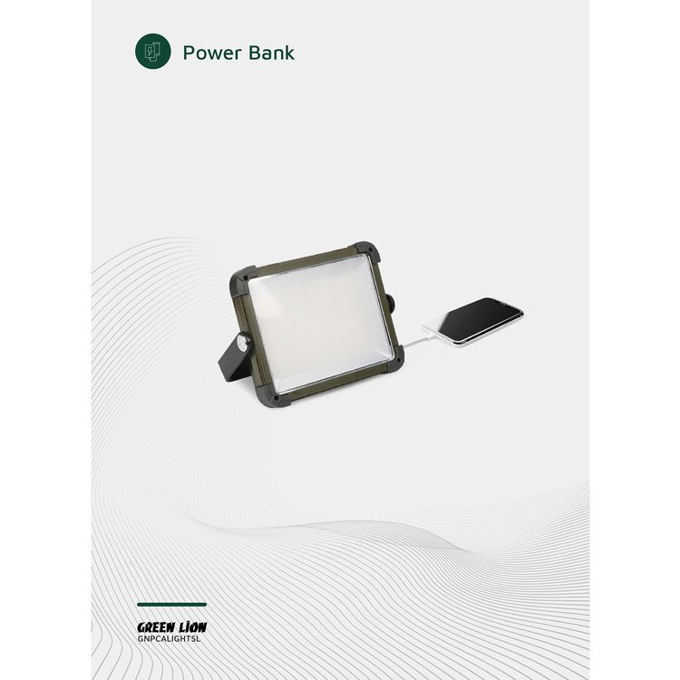 Green Lion Solar Camping Light with Power Bank Function, Up to 12 Hours Working Time, 4 Light Modes, 2.1m Maximum Adjustable Height, Digital Battery Display, 1500lm Brightness - Silver