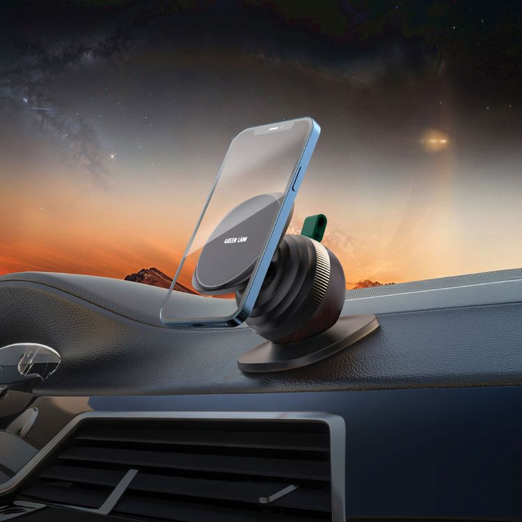 Green Lion Snail Mount Car Phone Holder, MagSafe Compatible, N52 x17 Strong Magnets for Secure Grip, Twist-Lock Telescopic Design with Hidden Rod, 360° Rotating Base, Extendable Height, Dual-Axis Rotation, One-Handed Operation, Flexible Viewing Angle, Lightweight (128g) And Compact - Black