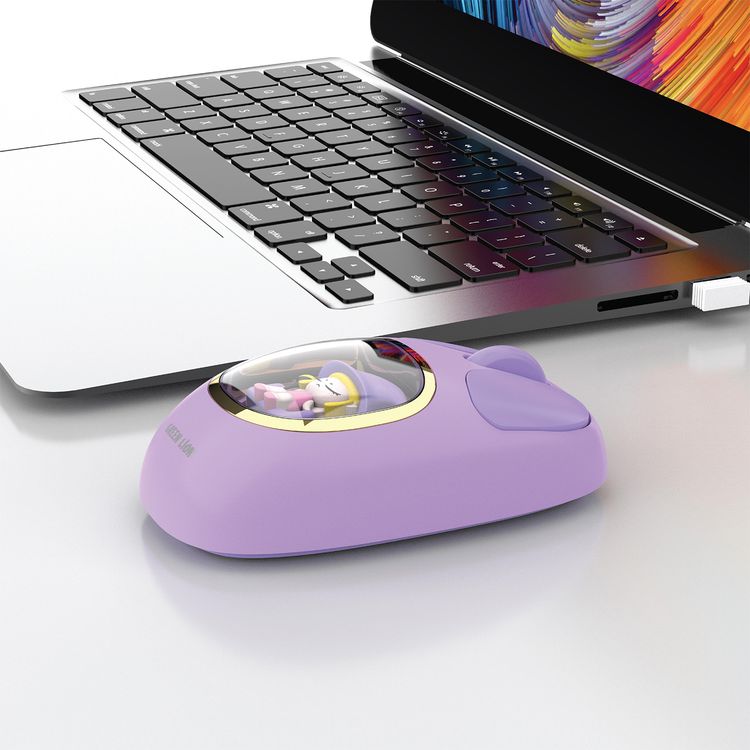 Green Lion Moosh Wireless Mouse with 7-Color Diffuse Lighting, Up to 3 Million Clicks, 3-Button Function, 400mAh Battery, 1200 DPI, Connects Up to 3 Devices, USB-C Charging Interface - Purple
