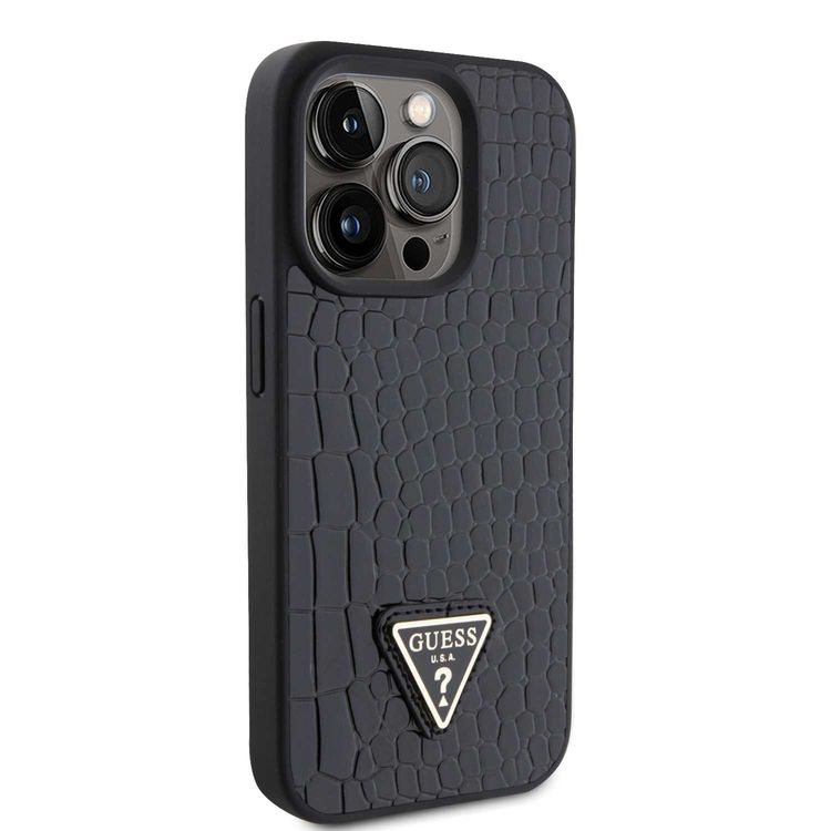 Guess Croco Case with Triangle Logo - Black - iPhone 15 Pro