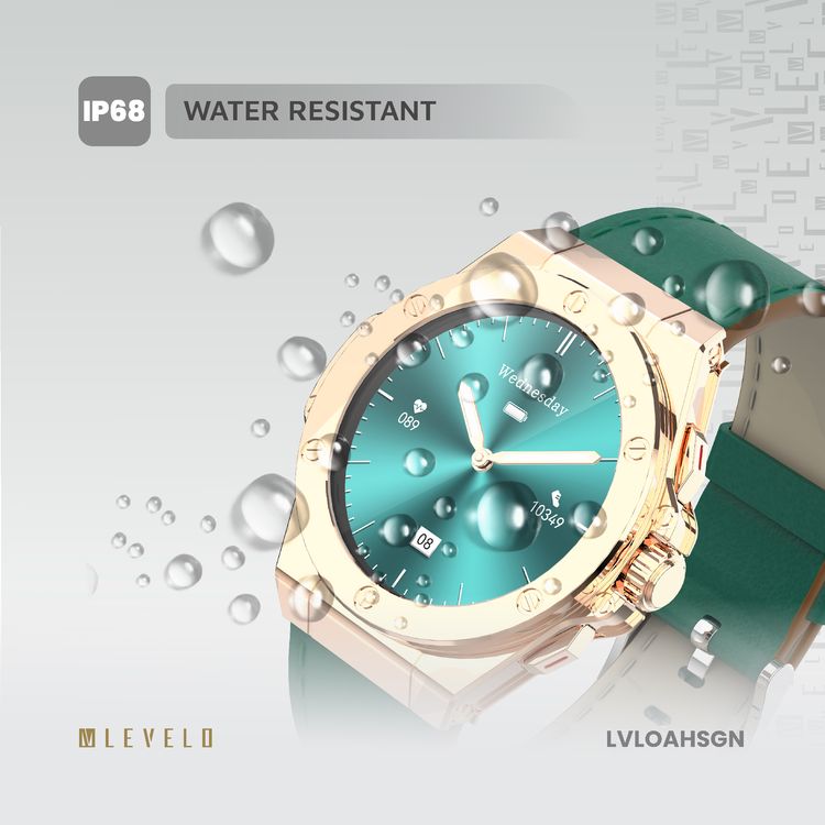 Levelo Oak Automatique Hybrid Smart Watch, Amoled Display, IP68 Water Resistant, Health Monitoring - Green 