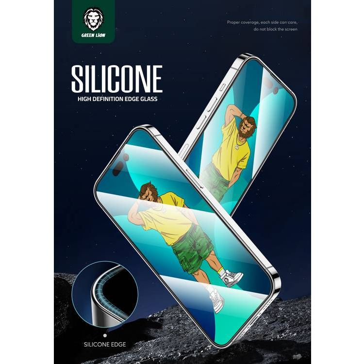 زجاج Green Lion 3D Silicone Plus عالي الدقة لهاتف iPhone 14، عالي الاستجابة، مضاد للخدش، مضاد لبصمات الأصابع، شفاف للغاية، مقاوم للشحوم