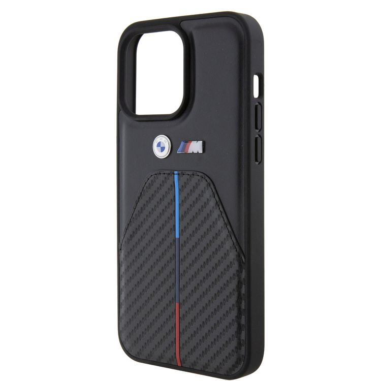 BMW M PU Leather & Carbon Case with Metal Logo for iPhone 15 Pro