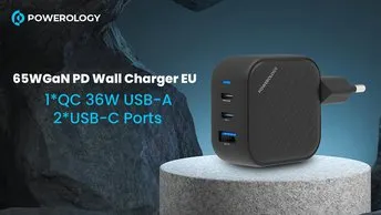 Powerology GaN Ultimate EU Dual PD Charger in UAE | 65W Power Delivery, 36W USB-A Output - Black | (PWCUQC019)