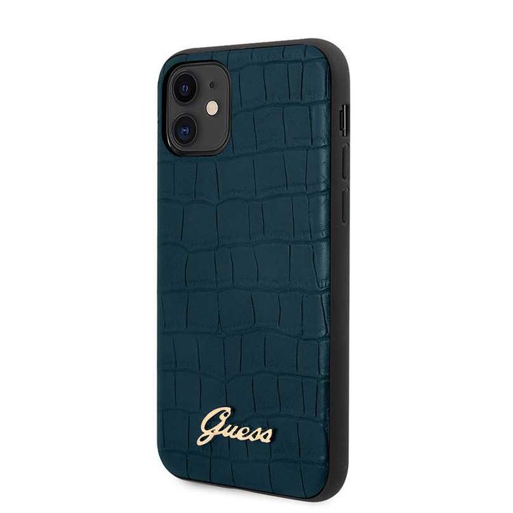 CG Mobile Guess PU Croco Print Phone Case with Metal Logo Compatible for iPhone 11 (6.1") Shock & Scratch Resistant Officially Licensed - Blue