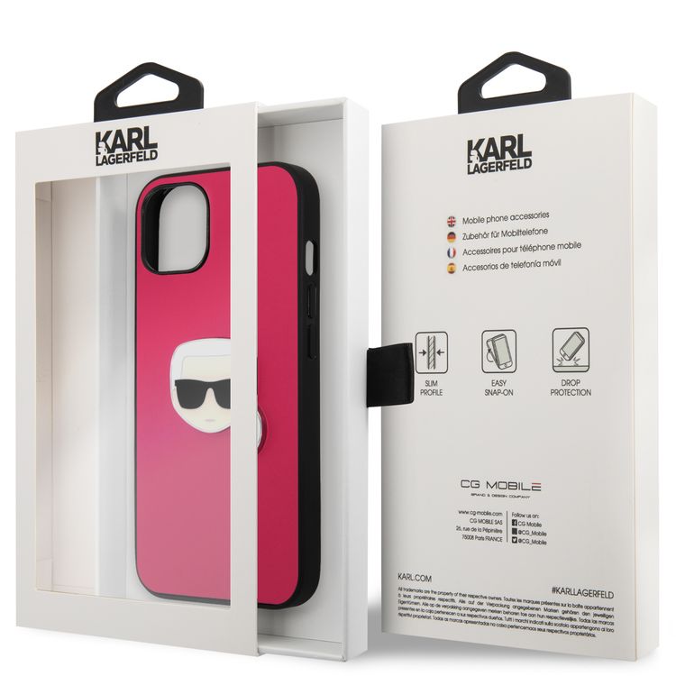 CG MOBILE Karl Lagerfeld PU Leather Case Karl Head Metal Logo Compatible for iPhone 13  (6.1") Anti-Scratch, Easy Access to All Ports, Drop Protection & Shock Absorption