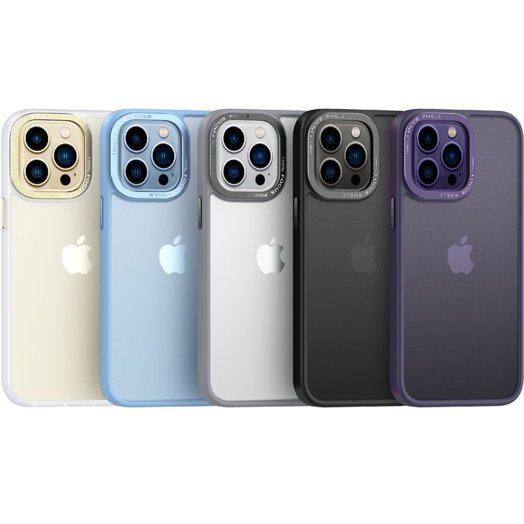 Comma Joy Elegant Metal Frame Anti-Shock Case for iPhone 14 - Blue