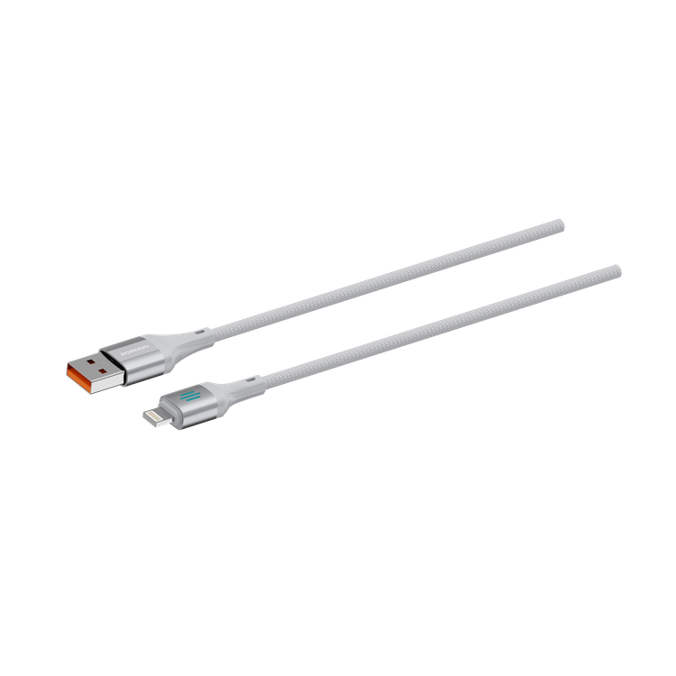 كابل شحن ونقل بيانات من بورودو USB-A إلى Lightning بتيار 3 أمبير، معدل نقل بيانات 480 ميجابت في الثانية، طول الكابل 1 متر، مادة مضفرة متينة، مانعة للتشابك، شحن مثالي، متانة محسنة - فضي