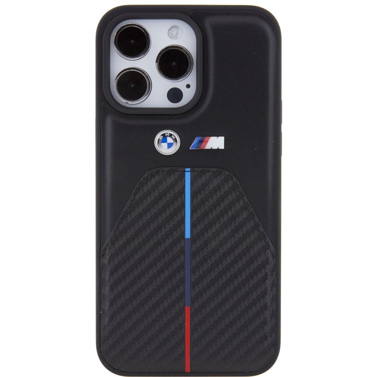 BMW M PU Leather & Carbon Case with Metal Logo for iPhone 15 Pro