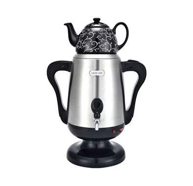Green Lion Electric Samovar, Energy-Saving Dual System, Automatic Shut-Off for Safety, User Friendly Operation with Indicator Lights - Silver
