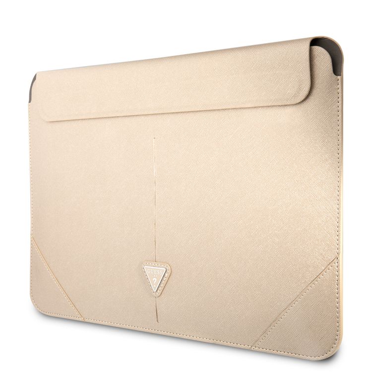 CG Mobile Guess GUCS14PSATLE Saffiano Computer Sleeve with Metal Triangle Logo 14" Protection Bag for or Macbook / Laptop up to 14 inches - Beige