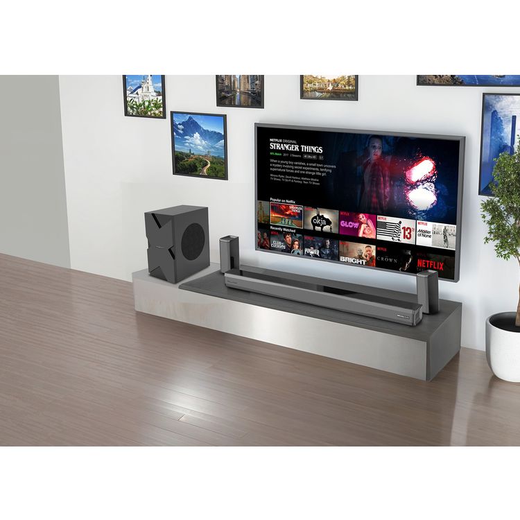 Powerology 5.1CH Home Theater Soundbar with Dolby Audio with Wireless Subwoofer/Surround, 10M Bluetooth Range, LED Display, Remote control, TV ARC Input, USB & AUX Port -  Black