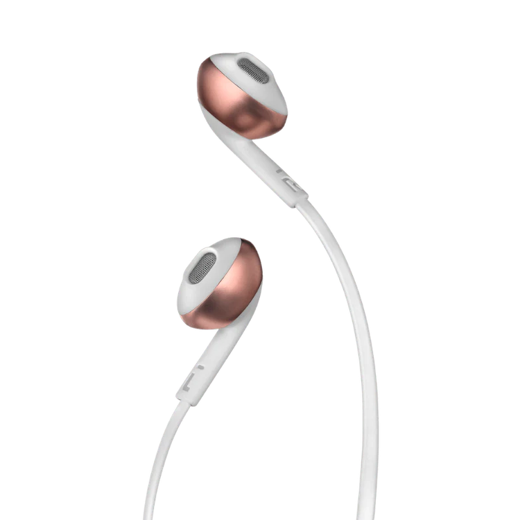 JBL Tune 205 In-Ear Wired Headphones with 3.5mm Audio Jack, Integrated Microphone, 118.2cm Length, JBL Pure Bass Sound, Carrying Pouch - Rose Gold