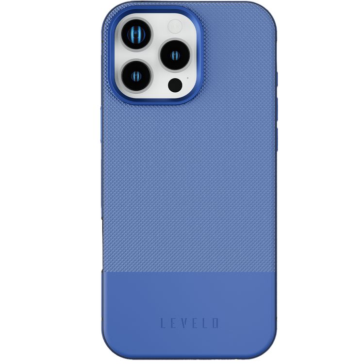 Levelo Cuir Two Tone Leather Case For iPhone 16 Pro, Durable, Compact Design, MagSafe Compatible, Hybrid Case, Impact-Resistant Corners , Aluminum Bumper Finish, High Quality Material - Blue