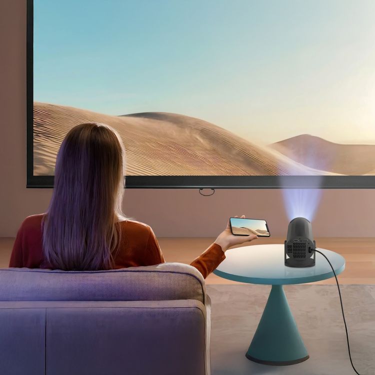 بروجكتور بورودو اللاسلكي متعدد الزوايا مع تقنية ضبط المفاتيح التلقائي، شاشة LCD بحجم 2.69 بوصة، نظام تشغيل أندرويد 11.0، مصباح LED بقوة 50 واط، جهاز تحكم عن بعد، إصدار بلوتوث 5.0 - أسود
