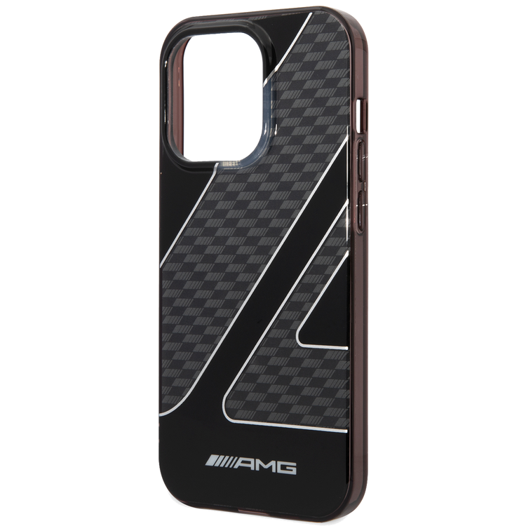AMG Transparent Double Layer Case with Checkered Flag Pattern Crystal Case iPhone 14 Pro Compatibility - Black
