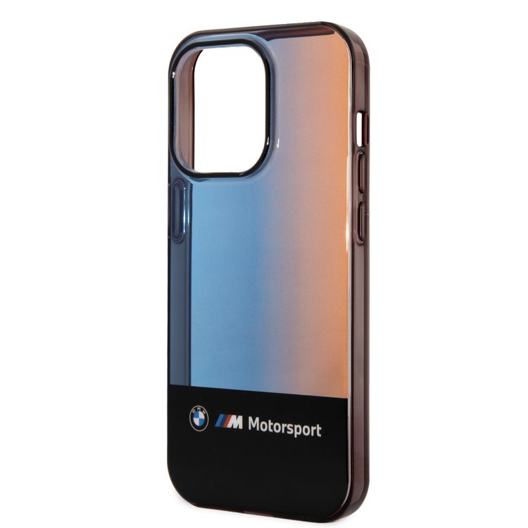 BMW Motorsport Collection PC/TPU IML Case with Printed Middle Tricolor Fading Stripe iPhone 14 Pro Compatibility - Black