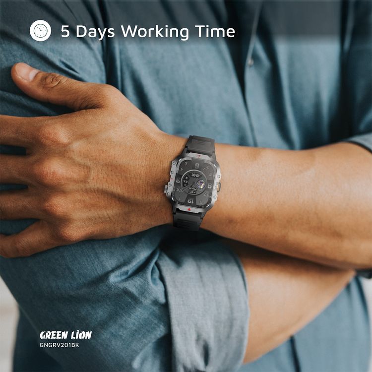 Green Lion Gravix Smart Watch with Multiple Sport Modes, 200mAh Battery Capacity, Remote Capture, IP65 Water Resistance Level, Bluetooth Version 5.3, Heart Rate Monitor  - Black 