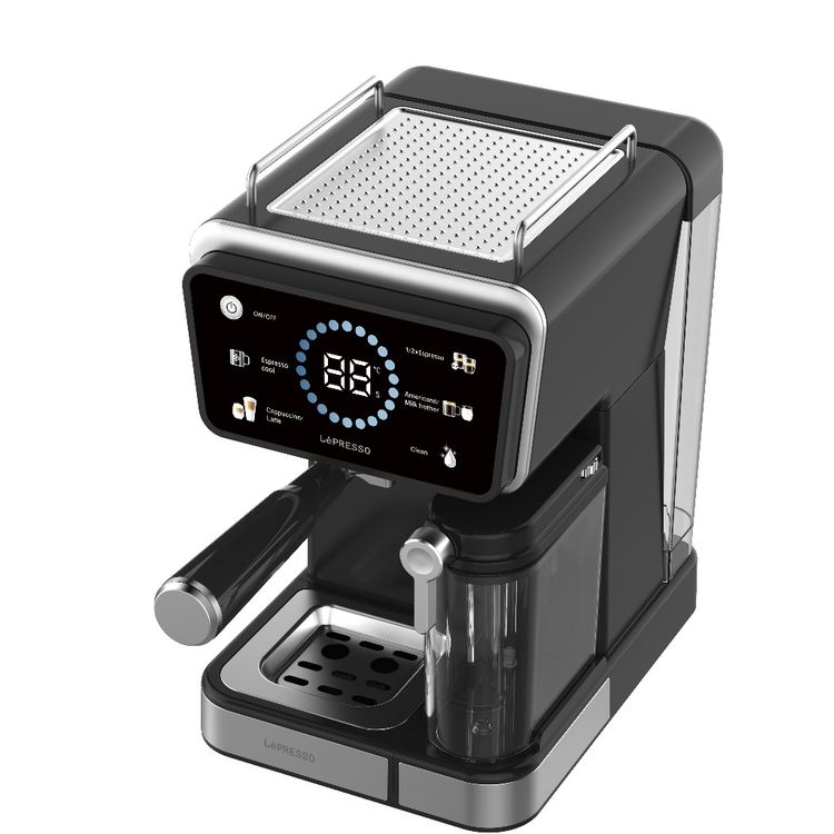 LePresso Hot & Cold Coffee Machine with Milk Frothing Function, 20Bar Pump Pressure, 1.5L Water Tank Capacity, Self Cleaning, 1350W Rated Power - Black