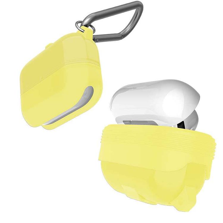 X-Doria Defense Journey Case for AirPods Pro with Detachable Carabiner & Loop, TPU & Silicone Material, Water & Dust Resistant, 360-Degree Full Protection, Anti-Scratch - Yellow