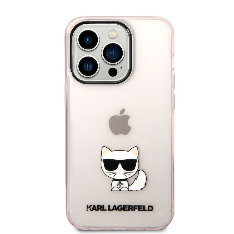 Karl Lagerfeld IML Case with Black Camera Outline & Printed Choupette Body Logo iPhone 14 Pro Compatibility - Pink