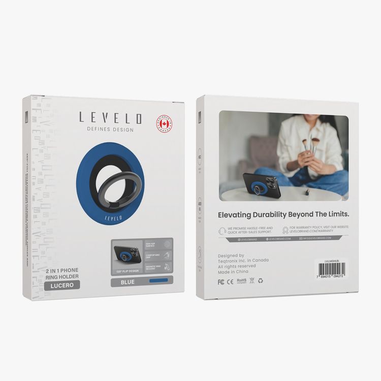 Levelo Lucero 2-in-1 Phone Ring Holder with N52 Magnets, Non-Slip Surface, 135° Flip Design, Comfortable Grip, 4000GS Magnetic Force - Lapis Blue