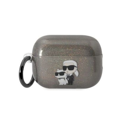 Karl Lagerfeld TPU Glitter NFT Karl &amp; Choupette Airpods Pro 2 جراب - أسود