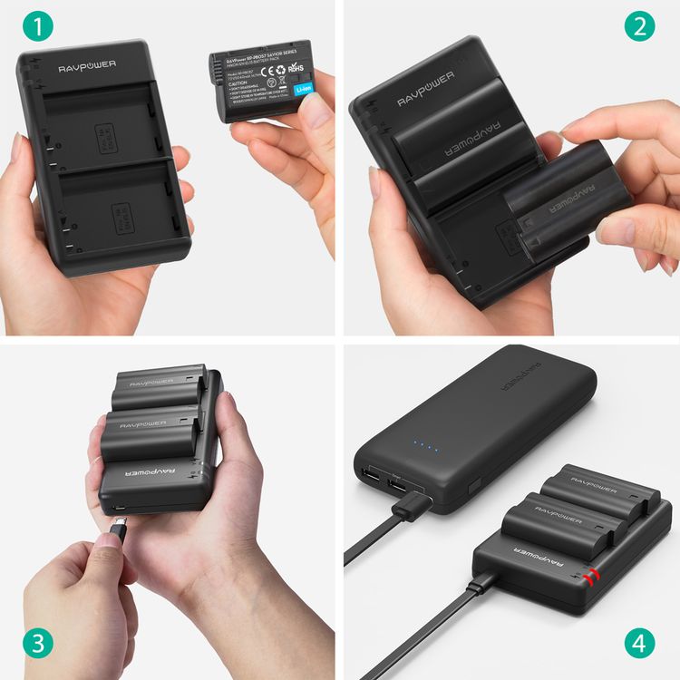 RAVPower EN-EL15 EN EL15A Battery Charger Set Compatible for Nikon D750, D7500, D850, D800, D7200, D500, D610, D600 (2-Pack, Micro USB Input Charger, 2100mAh / 14.7W Battery
