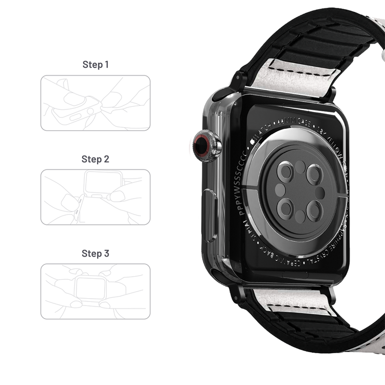 Porodo iGuard Leather + Silicone Watch Band For Apple Watch 42/44/45mm