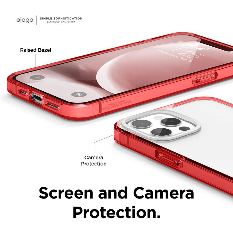 Elago Hybrid Case Compatible for iPhone 12 Pro Max (6.7"), Shock Absorbing Case Suitable Wireless Charging, Screen & Camera Protection - Red