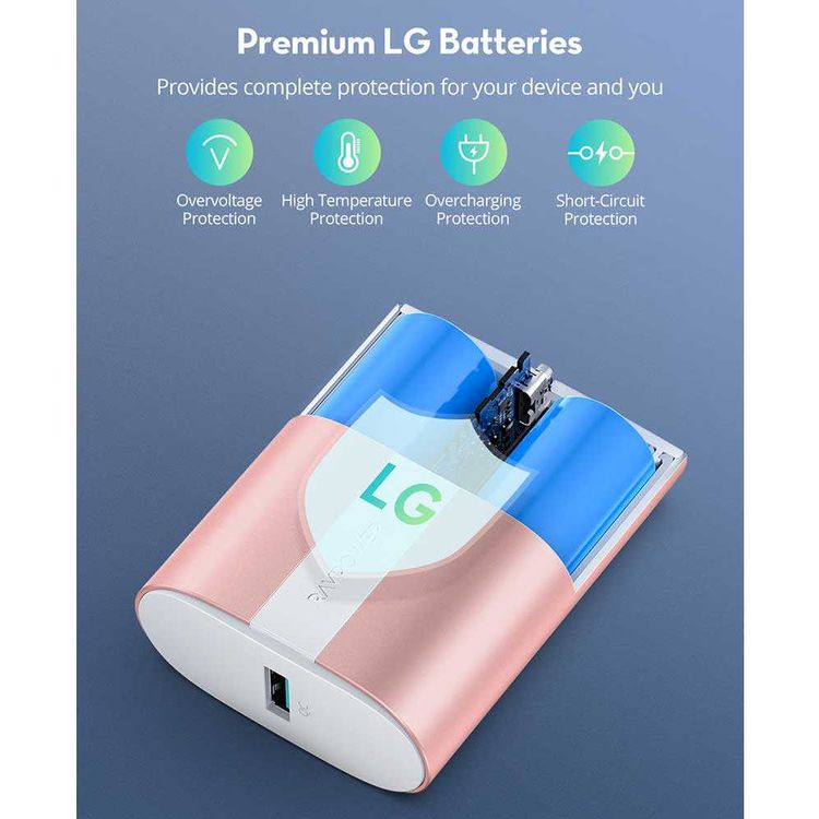 RAVPower 2-Port PD Pioneer Mini Power Bank 10000mAh 18W with Overcharging Protection - QC Fast Charging Portable Charger Powerbank - Compact Size Design - Metallic Pink