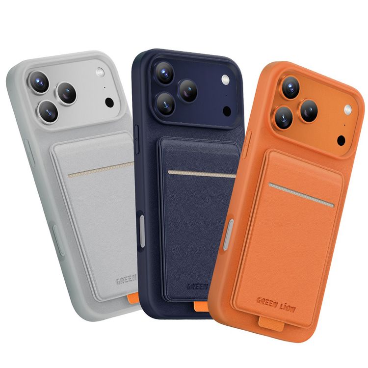 Green Lion Regal MagSafe Leather Case with Card Holder for iPhone 17 Pro Max, Anti-Fingerprint, Foldable Stand, Camera Protection, Comfortable Grip, Anti-Scratch, Shock Absorption - Orange