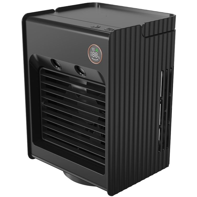Porodo Lifestyle Air & Mist Portable Cooling Fan with Night Light and Oscillation, 4000mAh Battery Capacity,  Digital Display, Compact & Portable, Dual Mist Outlet, Type-C Charging Port, Ice Cube Tray Included - Black