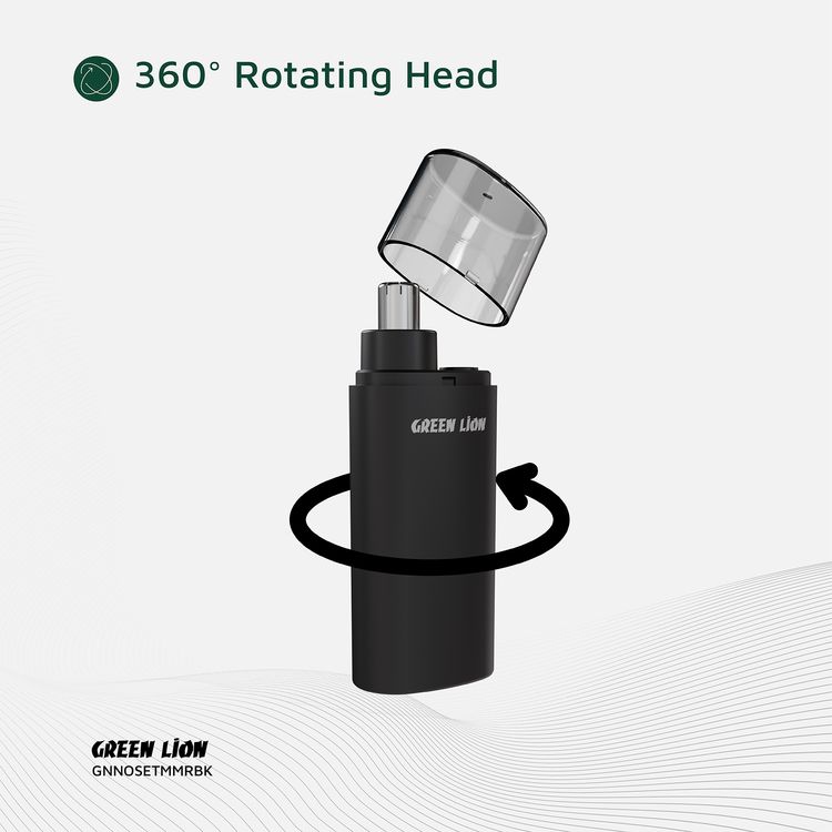 Green Lion Nose Pro Nose & Ear Trimmer with 2 Speed Settings, 360° Rotating Head, Detachable Cutter, 150mAh Battery, 100 Minutes Working Time & 90 Minutes Charging Time, Safety Protection - Black