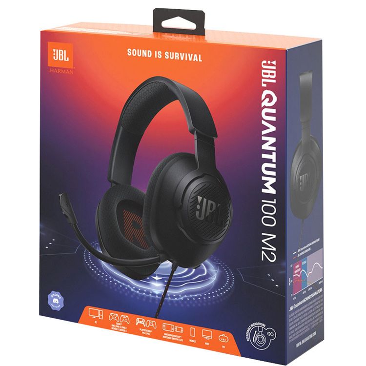 JBL Quantum 100M2 Wired Over-ear Gaming Headset, Lightweight & Compact Design, Memory Foam with Fabric Ear Cushions Material, 1.2m Cable Length, 40mm  Driver Size - Black
