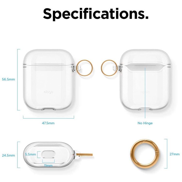 Elago Clear (TPU) Hang Case Compatible for Apple AirPods 1&2 Generation, Front LED Visible, Scratch Resistant, Drop Resistant, Dustproof and Absorbing Protective Cover