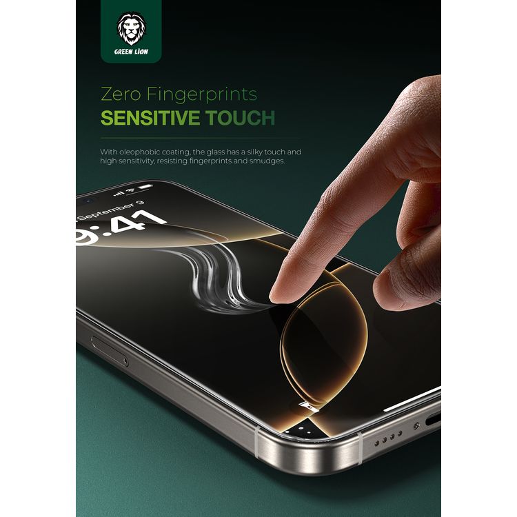 واقي شاشة Green Lion Albert AR لهاتف iPhone 16 Pro، مضاد للغبار، شفاف للغاية، مضاد لبصمات الأصابع، عالي النفاذية، صلابة ماسية 9H، لمسة حساسة - شفاف