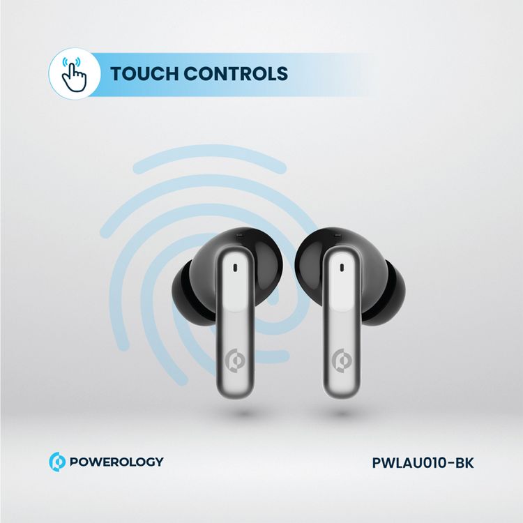 Powerology Hybrid True Wireless Earbuds with ANC + ENC, 6 Microphone, Bluetooth Version 5.3 & Type-C Charging Port - Black 