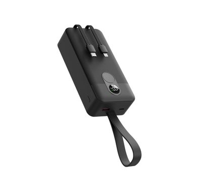 Porodo 30000mAh Power Bank with Built-in Type-C & Lightning Cables, 22.5W Power Delivery, Simultaneous Charging, 0%-60% Charge in 35 Minutes, Digital Display - Black