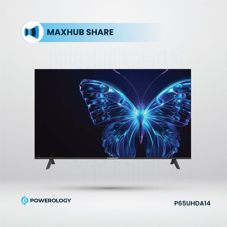 Powerology Android Smart TV 65" with HDR Support, 3 HD Inputs, 1.5GB RAM Memory Size, YouTube, Netflix, & Shahid Support, 4K Ultra HD - Black