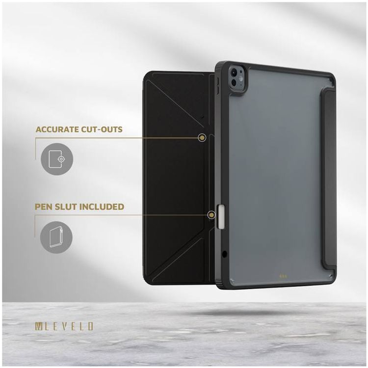 Levelo Conver Clear Back Hybrid Case for iPad Pro 13", Lightweight Design, Precise Cut-Outs, Easy Snap-On - Black 